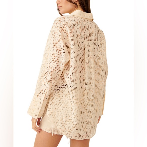 NWT Free People In Your Dreams Lace Button-Up Shirt in Tea Size Medium - Picture 8 of 10